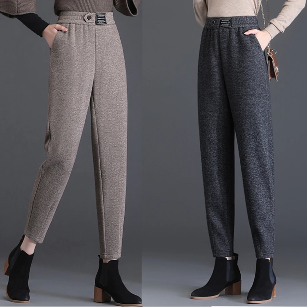 

Woolen Pants for Women in Autumn and winter High Waisted Elastic Waist Versatile and Slimming 9-Point Harlan Radish Casual Pants