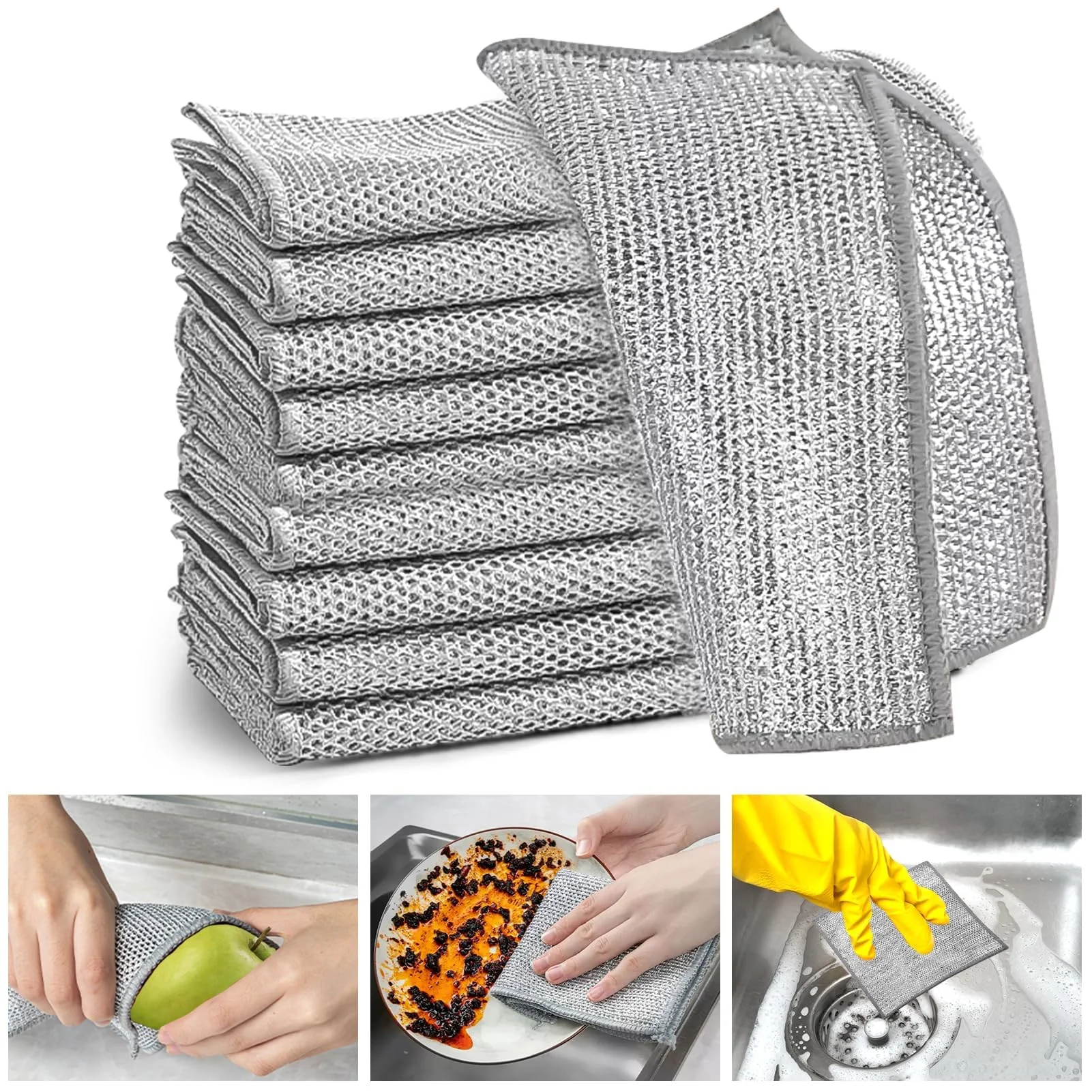 Paños de Alambre Multiusos, Húmedos y Secos, de Doble Grosor, Paños de Alambre de Acero, Esponjas de Limpieza de Cocina Metálicas Premium para el Hogar