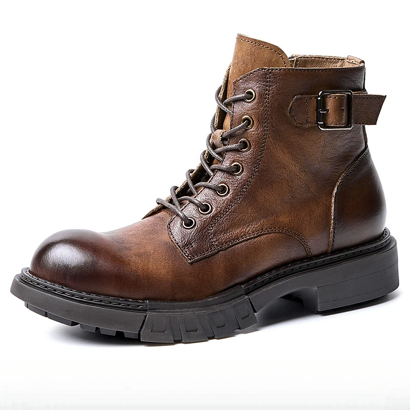 

Men's Luxury Black Genuine Real Leather Boots Zip Vintage Ankle High Outdoor Boy Black Shoes Men