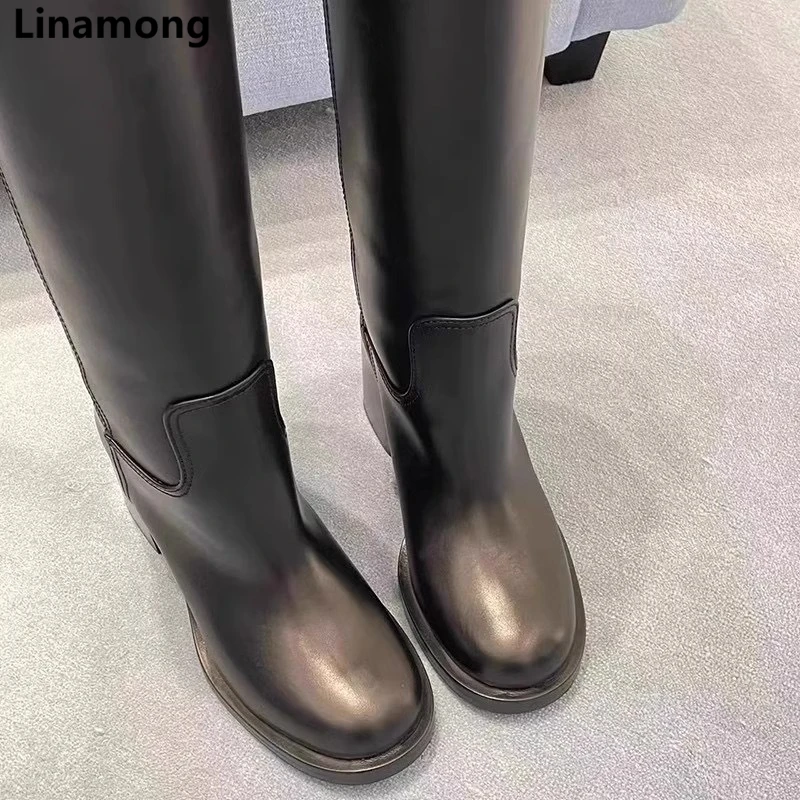 Women's Thick Heel Wide Tube High Tube Boots with Leather Sleeves That Look Slimmer Than The Knee, Long Boots for Knights