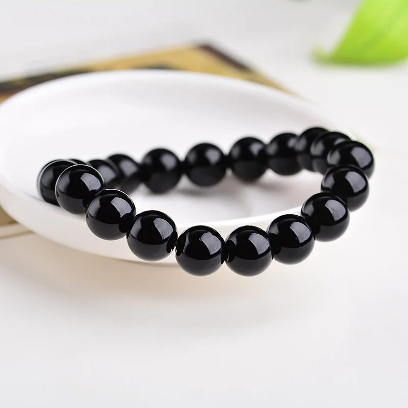 Natural Obsidian 10MM Round Bead Single Circle Bracelet Women's Simple Style Buddha Beads Crystal Jewelry Gift