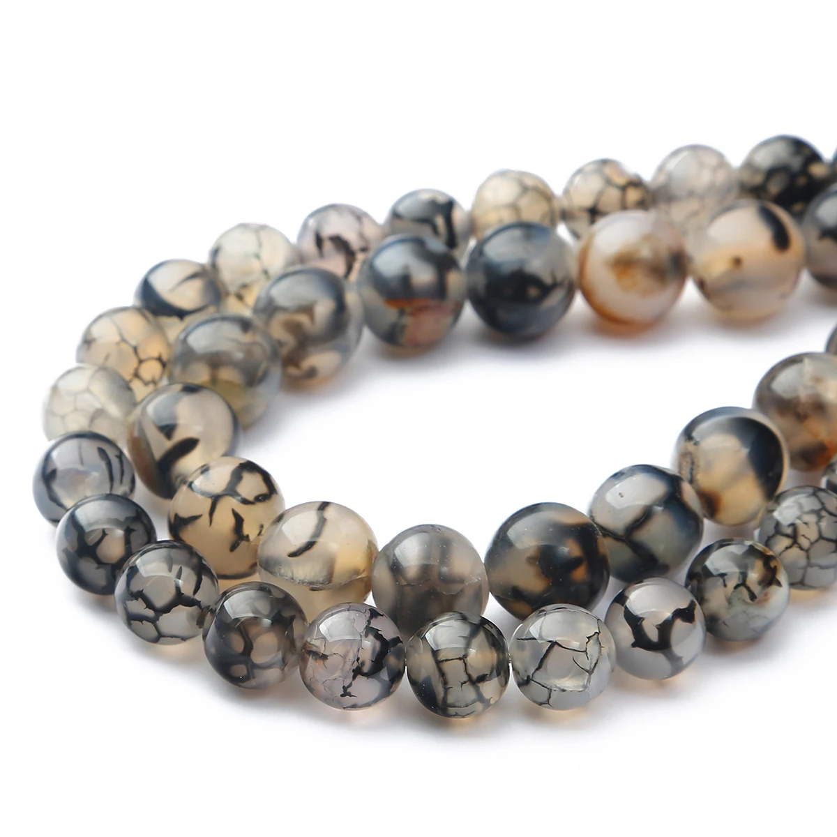 Runde Natursteinperlen, schwarze Drachenadern-Achate, lose Perlen, Armbänder für Handarbeiten, Schmuckherstellung, DIY-Armbänder, Zubehör – Detail 1