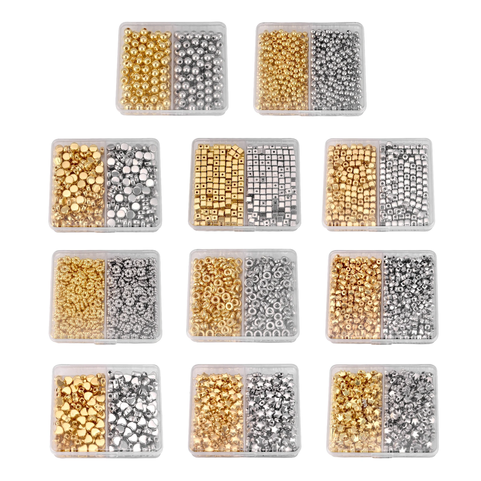 200/400/600pcs Spacer Beads Imitation Gold Silver Plated Plastic Beads For Craft Needlework DIY Jewelry Toy Making With Box