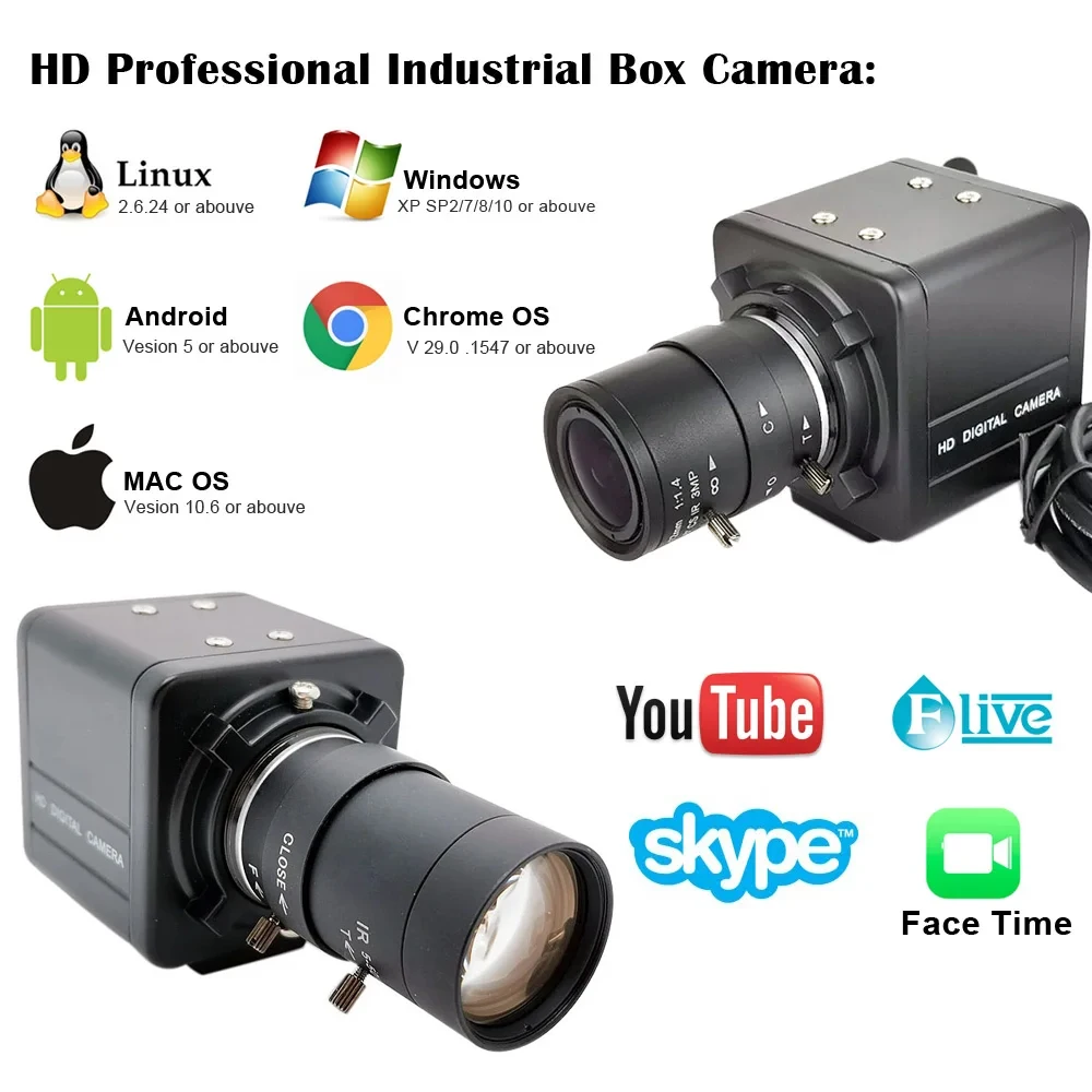 8MP IMX415 sensor Metal Industrial BOX USB Camera or 2K 4MP USB Webcam 5-50mm Varifocal Zoom Lens for 3D printing , Hosting