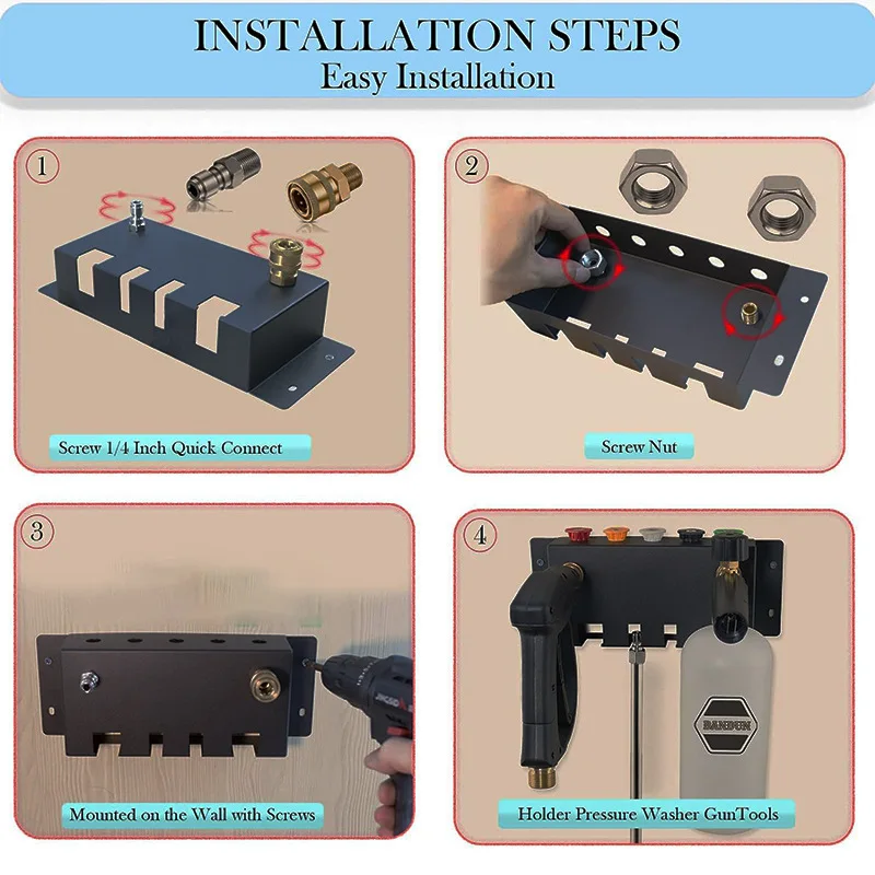 Integrado de alta pressão limpeza arma acessórios, armazenamento Rack, parede-montado máquina de limpeza elétrica, arma montar, multifuncional