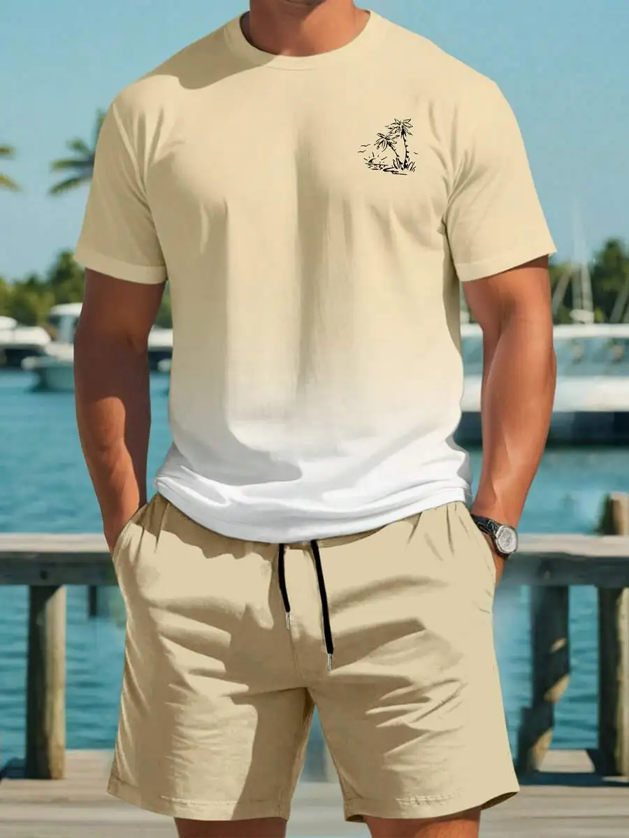 

Mens Ombre Round Neck Short Sleeve T-Shirt And Shorts Casual Daily Outfit