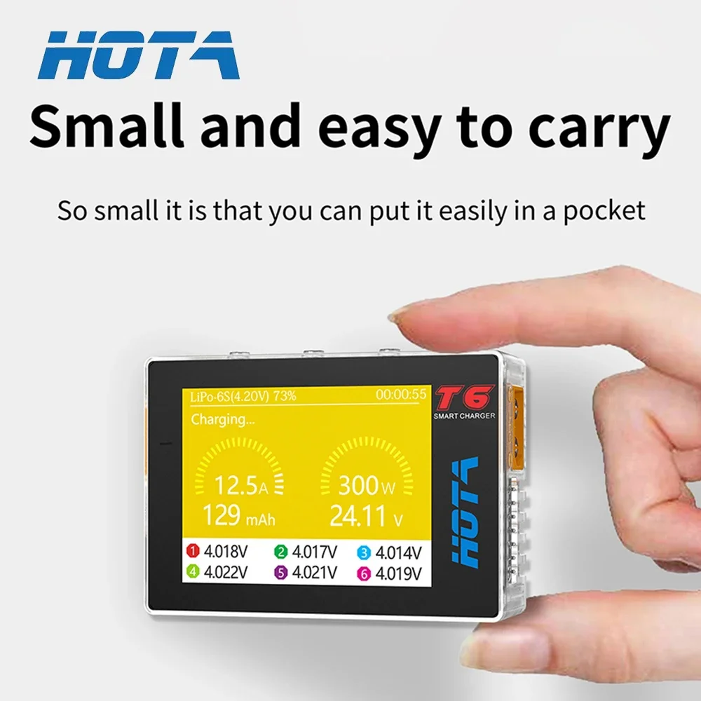 HOTA T6 LiPo Battery 1~6S Smart Balance Charger DC300W PD90W Dual Channel Intelligent Charger for RC Model Car Accessories