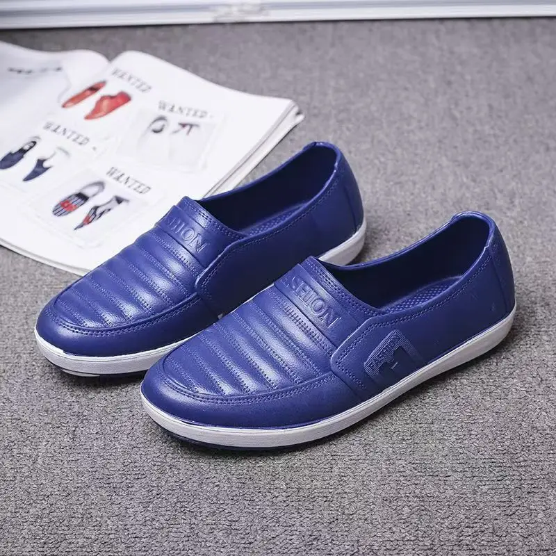 Men's New Four Seasons Low Top Rain Shoe Soft Sole Non Slip Slip-On Waterproof Kitchen Work Shoes Labor Protection Rubber Shoes