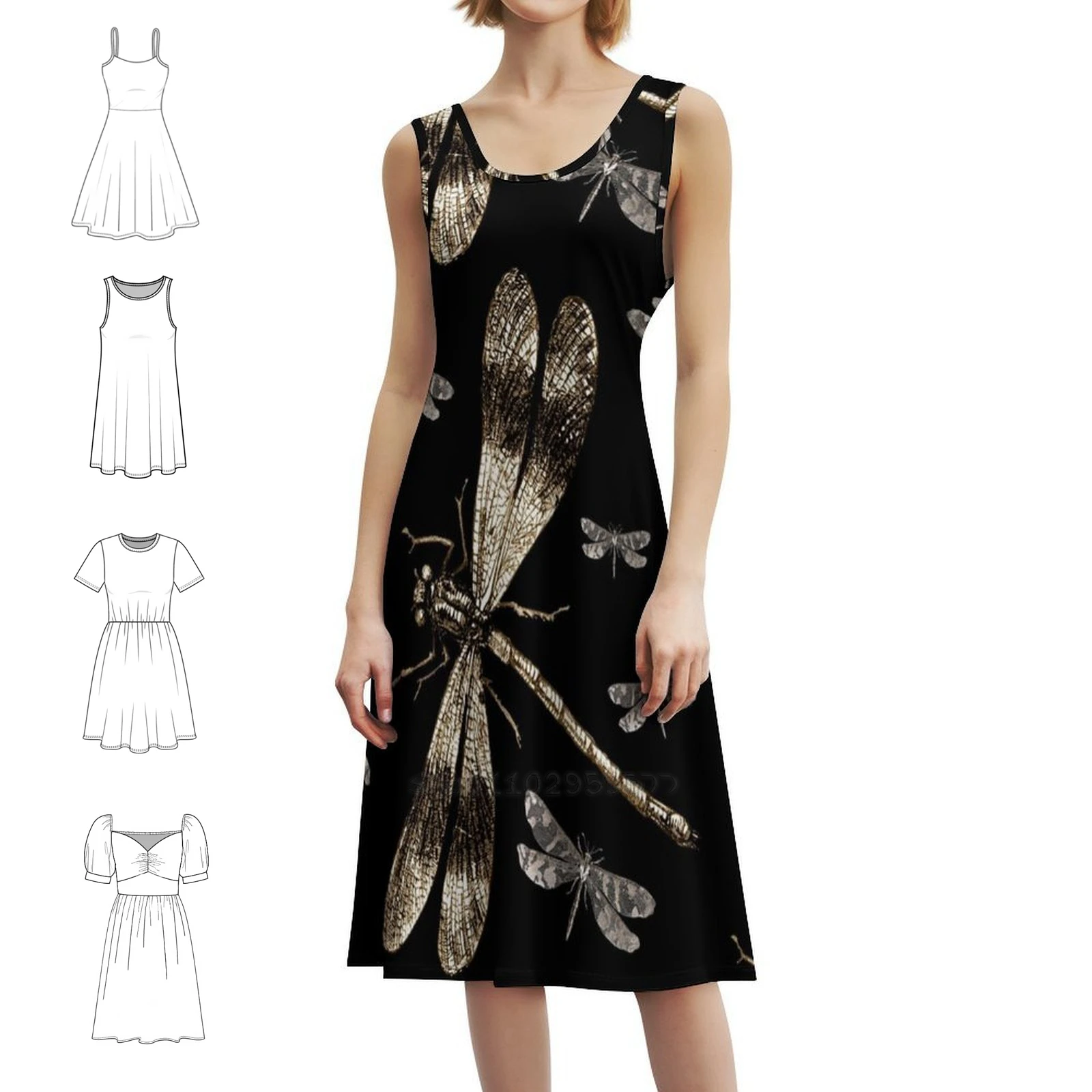 Golden Dragonflies | Vintage Dragonfly Art Sexy Vacation Dress For Women Beach Party Birthday Mini Dress Golden Dragonflies