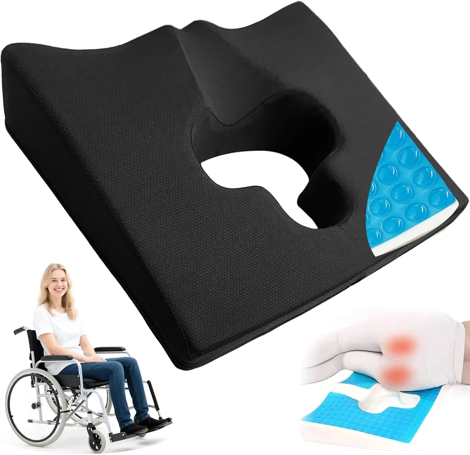 

Gel Wheelchair Seat Cushion for Pressure Relief, Bed Sore Cushion for Butt, Coccyx & Hemorrhoid Pain, Donut Pillow for Tailbone