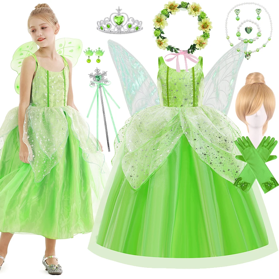 Tinker Bell Girl Princess Dress for Child Costume Kids Cosplay Flower Fairy Carnival Party Clothes 3-10 Yrs