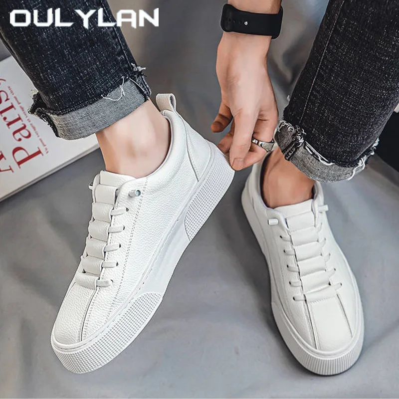 

Oulylan Fashion Round Toe Board Shoes Spring Popular Casual Flat Sports Footwear Male Outdoor Comfort Durable Leather Sneakers