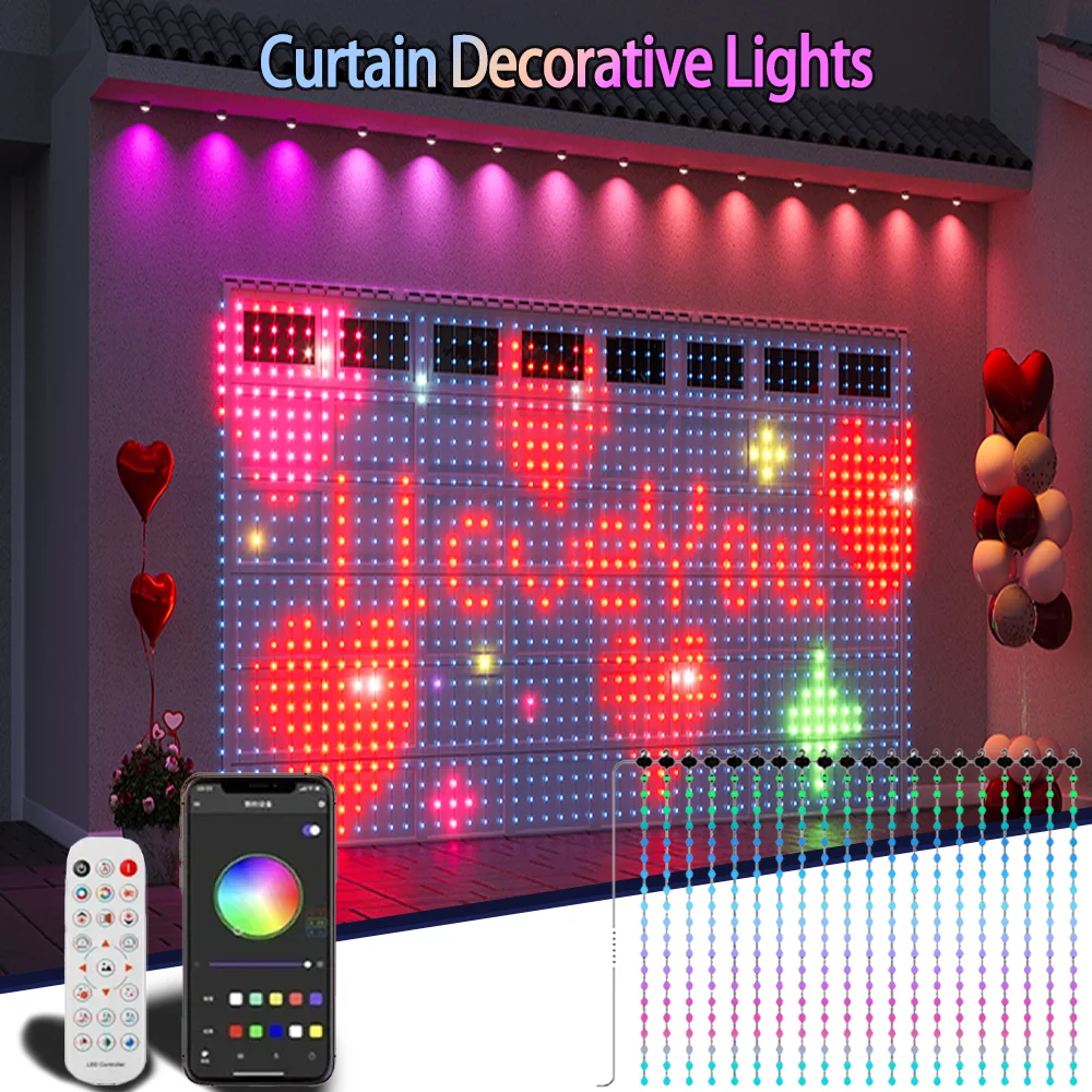 Умные светодиодные занавески RGB Light String App Control Водонепроницаемый DIY Fairy Light USB-разъем Текстовый узор для украшения вечерние комнаты