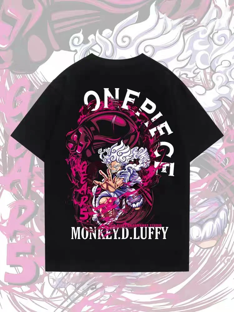 

2026 Summer One Piece Monkey D. Luffy Gear 5 Retro Cotton Print T-Shirt, Adult Kids Breathable Tee Anime Fans Short Sleeve Top