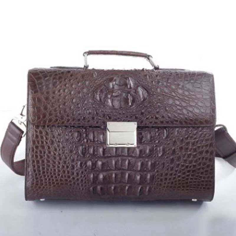 

ourui true crocodile male men briefcase Genuine leather business handbag brown Bone skin large capacity men handbag