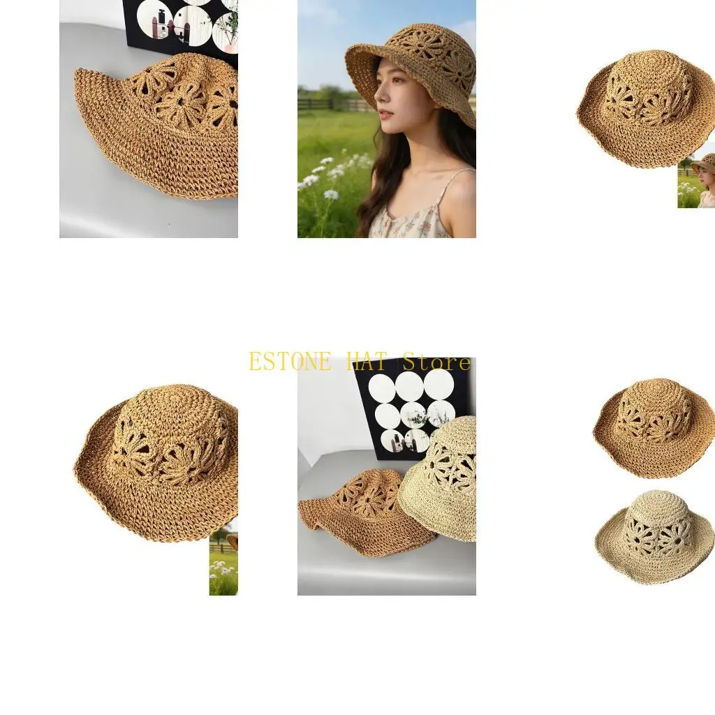 49MF Beach Sun Hat with Openwork Band and Vacation Day Look Set