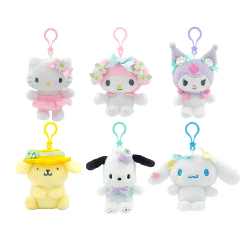 12cm  Sanrio My Melody Kuromi Cinnamoroll Kt Cat Purin Dog Plush Toy Anime Stuffed Animals Keychains Small Pendant