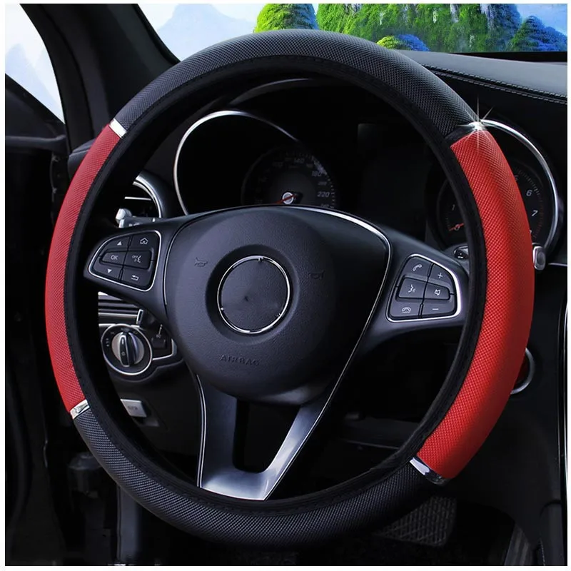 Universal 38CM Car Steering Wheel Cover High Quality Leather Anti-Slip Auto Steering Braid On The Steering Vehicle Accessories