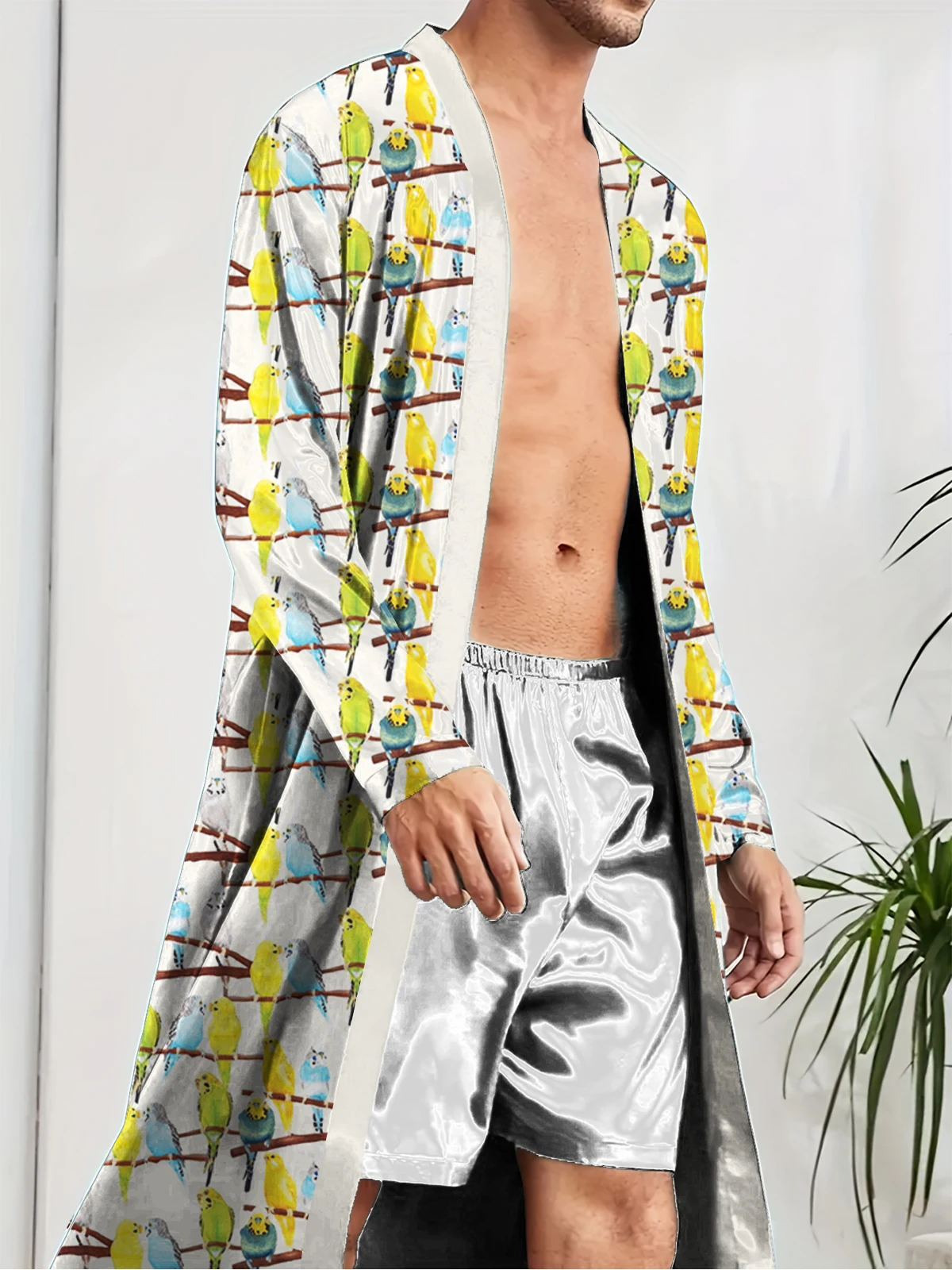 

Men's Sleepwear 2025 New 3D Printed Bird Patternautumn Thin Style Quick Drying Skin Friendly Bathrobe for Men Home Nightgown