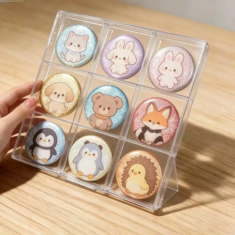 9-Grid Durable Plastic Badge Display Holder Desktop Storage Organizer for Anime Enamel Pin Collectors Daily Display view 2