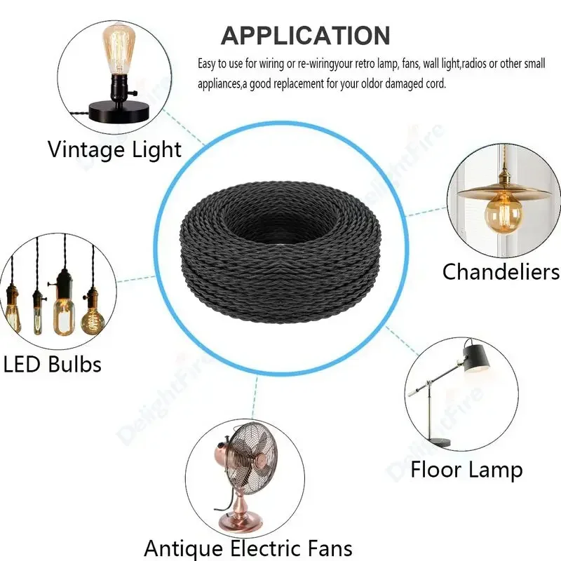 0.75mm² Retro Pendant Lamp Cord Colorful Vintage Braided Cable 2Pin Soft Woven Textile Wire For DIY LED Lighting Bulbs Lamps Fan