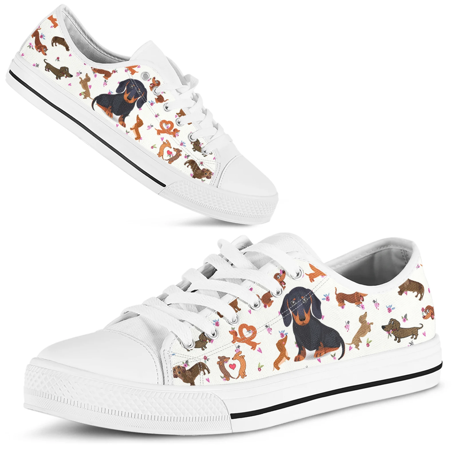 

ELVISWORDS Lovely Dachshund Pattern Lightweight Low Top Shoes Spring Outdoor Play Soft Sole Walking Shoes Canvas Shoes Sneakers