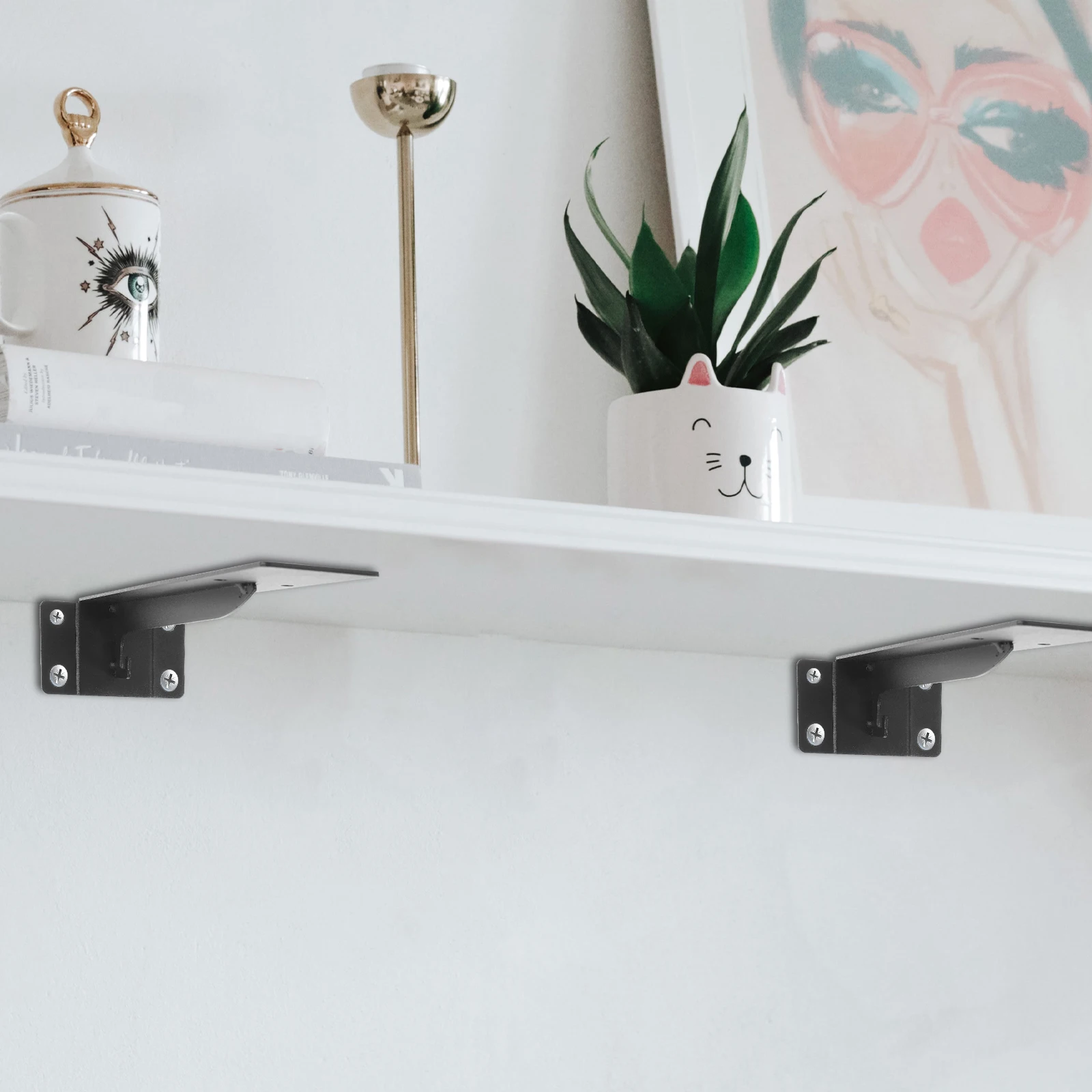 

8pcs Heavy Duty Floating Shelf Brackets Wall Mount Corner L Bracket Support Cabinet Bookshelf Garage Office Black