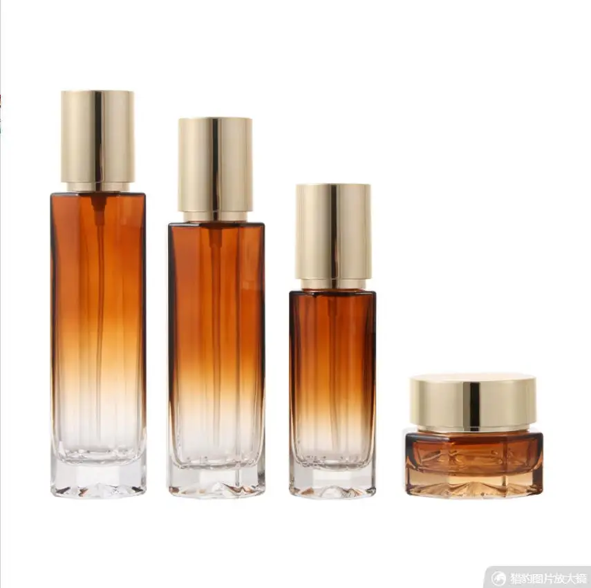 30ml-120ml octagan glass bottle gold pump serum/lotion/emulsion/foundation/essence toilet toner jar pot skin cosmetic packing