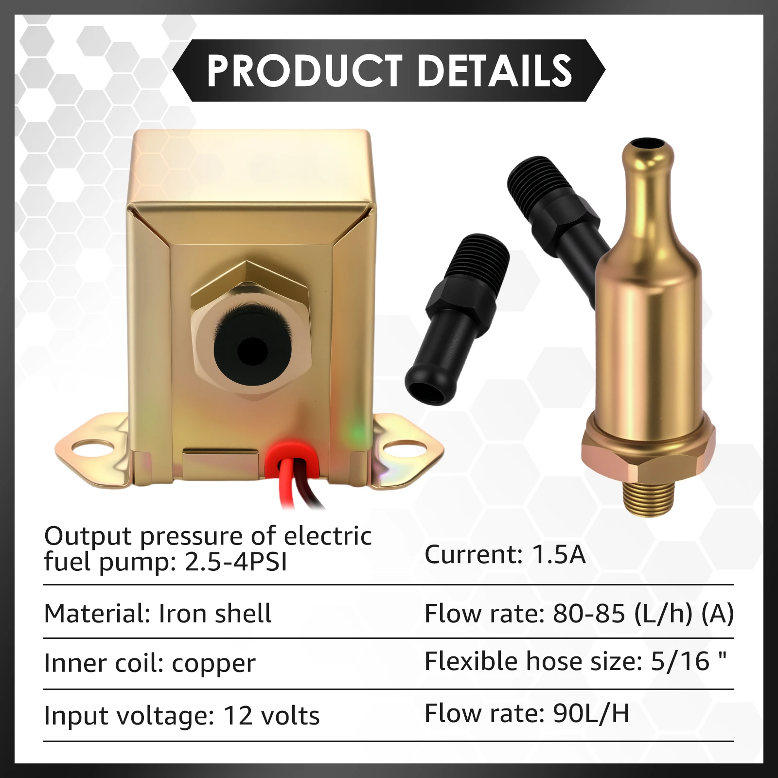 Universal Electric Fuel Pump Fuel Transfer Pump Solid Gasoline  DC 12V 3-6PSI Fuel Pump for 12V Cars Trucks Boats Carburetor