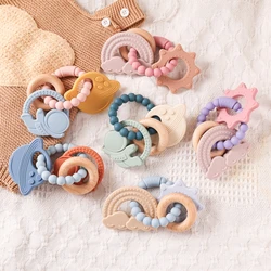 Silicone Teether Baby Wooden Teether Ring Kid Gift BPA Free Silicone Children Goods Kid Teething Toy Baby Oral Care Accessories