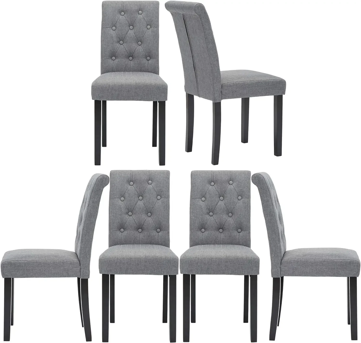 Set of 2/4/6 Chairs Upholstered Fabric Dining Chairs with Button-Tufted Details  Modern Rubberwood