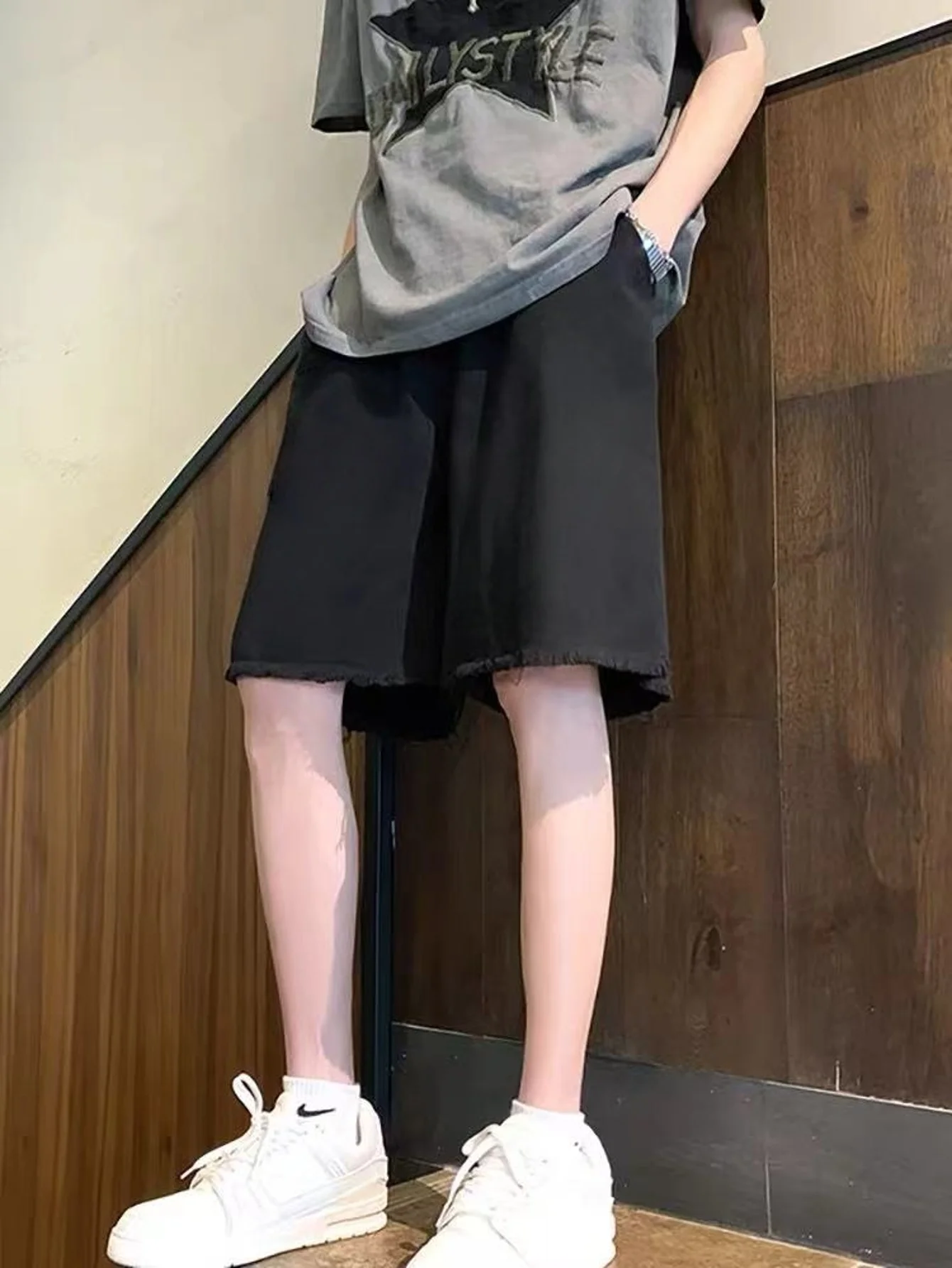 

Men's Slim Black Jorts Y2K Fashion Original Urban Man Pants Jeans Shorts