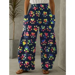 Animals Dog Paws Full Length Wide Leg Pants Printed Thin Hipster Trousers Fashion Summer Streetwear Sweatpants Women Clothing