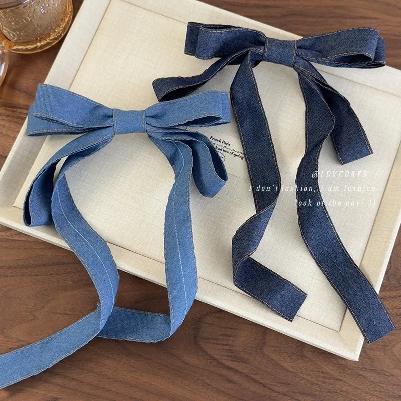 

1pc Korean 3D Denim Blue Bow Ribbon Hair Clip 2026 New Unique Sweet Design Hair Accessory for Women Daily Wear