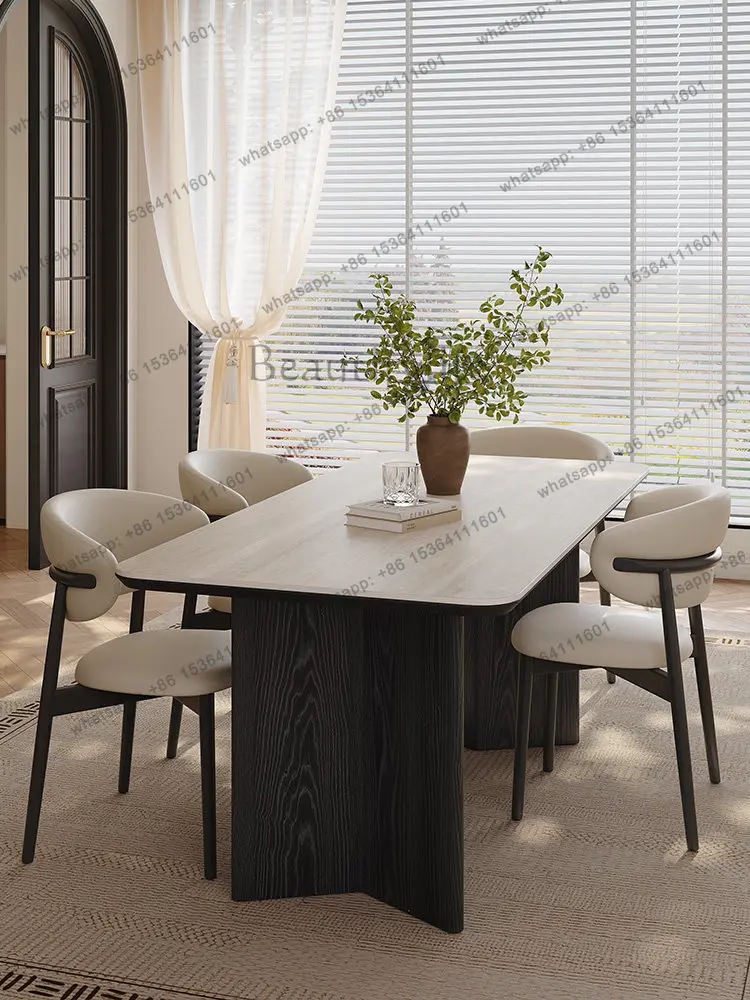 Travertine rock slab meal French retro household small apartment simple 2025 new advanced
