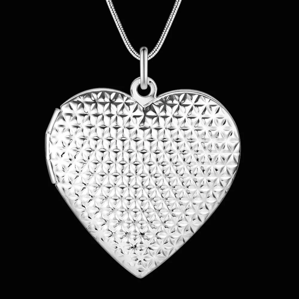 

Hot Original 925 Sterling Silver Necklace Charms Heart Photo Frame Pendant for Women Fashion Party Wedding Accessories Jewelry