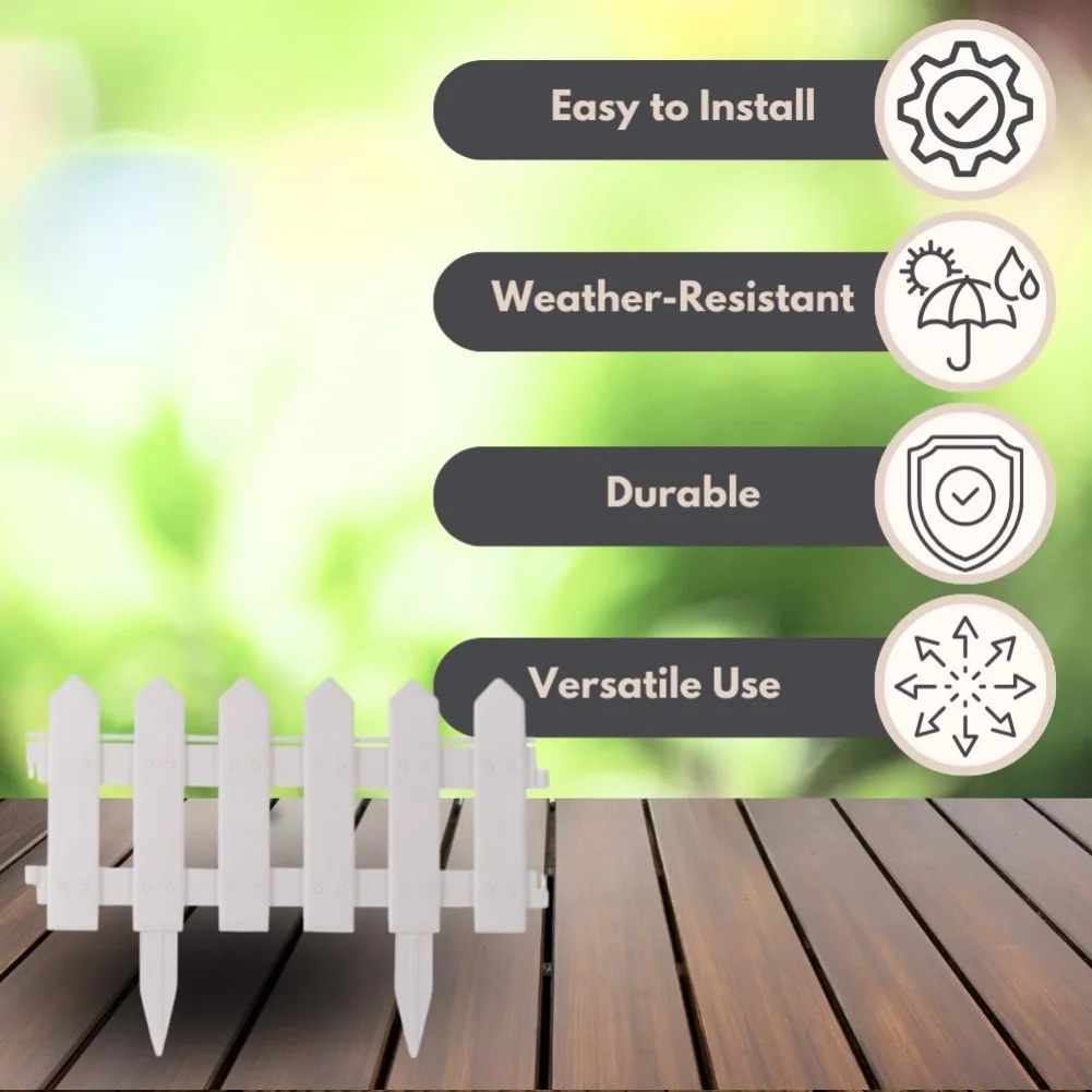 5Pcs Garden Fence White Picket Fence Panels 20x40cm Garden Border Edging Grass Lawn Flowerbeds Plant Borders For Indoor Outdoor