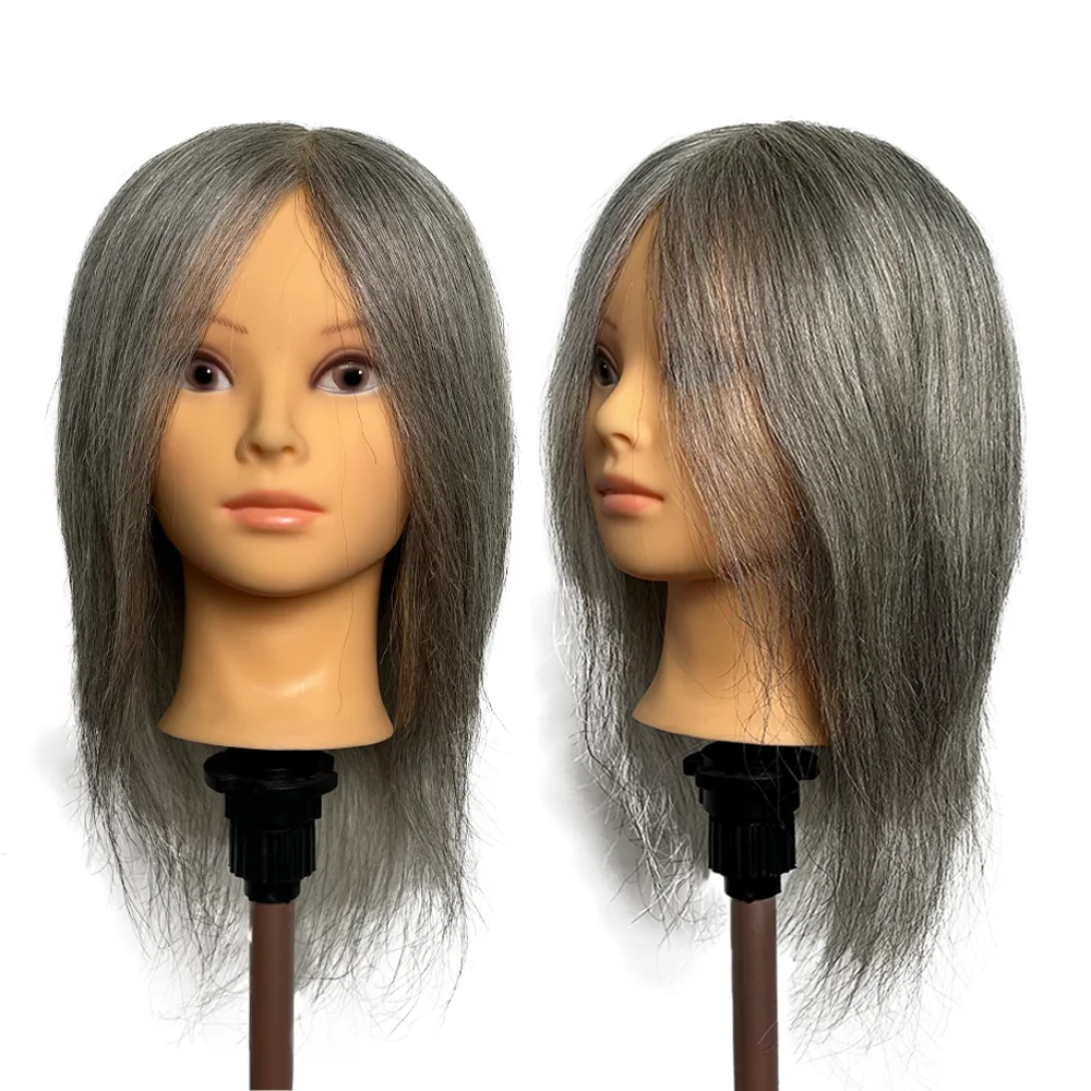 

12 Inch 100% Human Hair Silver Grey Mannequin Head Perm Dye Cut Styling Training Head for Hairdresser Practice