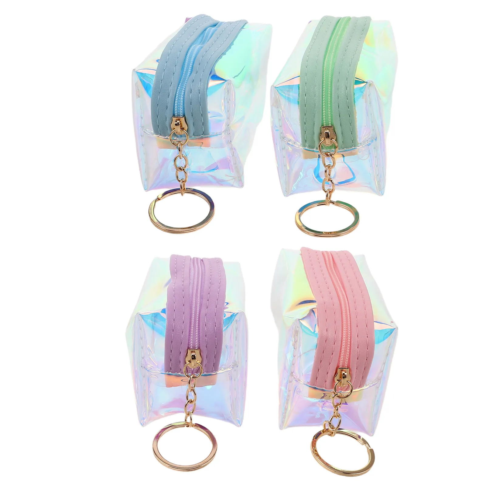 

4Pcs Cute Mini Wallet Keychain for Teen Laser Holographic Coin Purse Small Zipper Pouch Transparent Portable Change Wallet