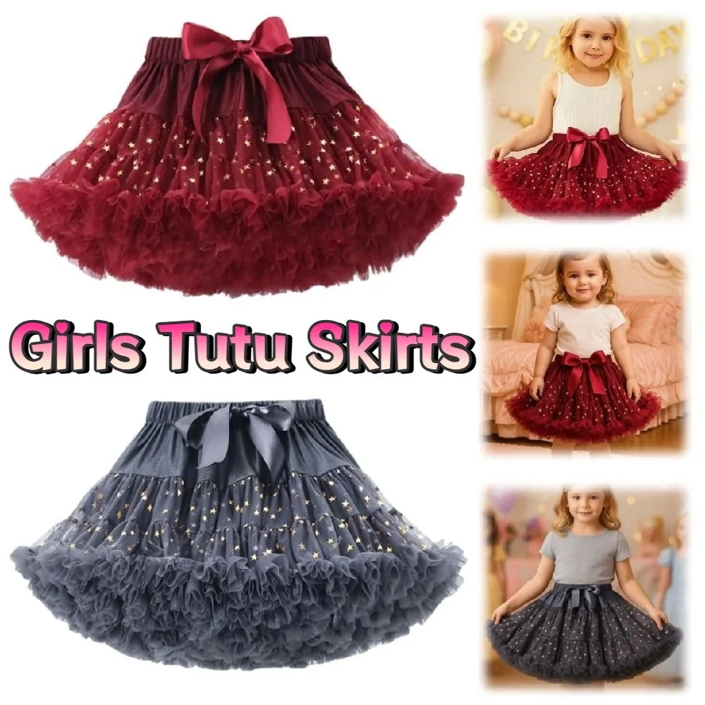 

Star Sequins Girls Tutu Skirts Fluffy Multi-layered Pleated Tulle Skirts Comfortable Lightweight Children Short Dress