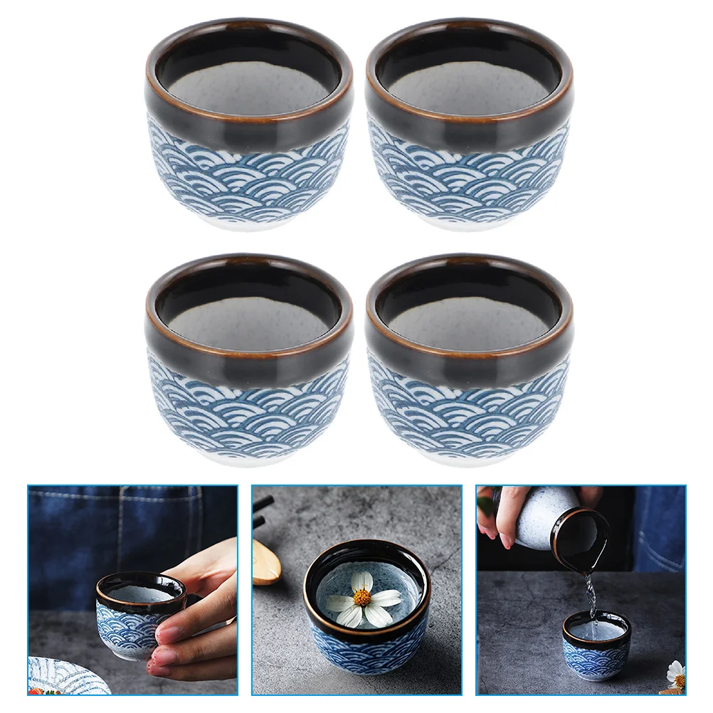 

4 Pcs Japanese Tea Cup Glass Traditional Glazed Teacups Cutlery Set Sake Kit Mug