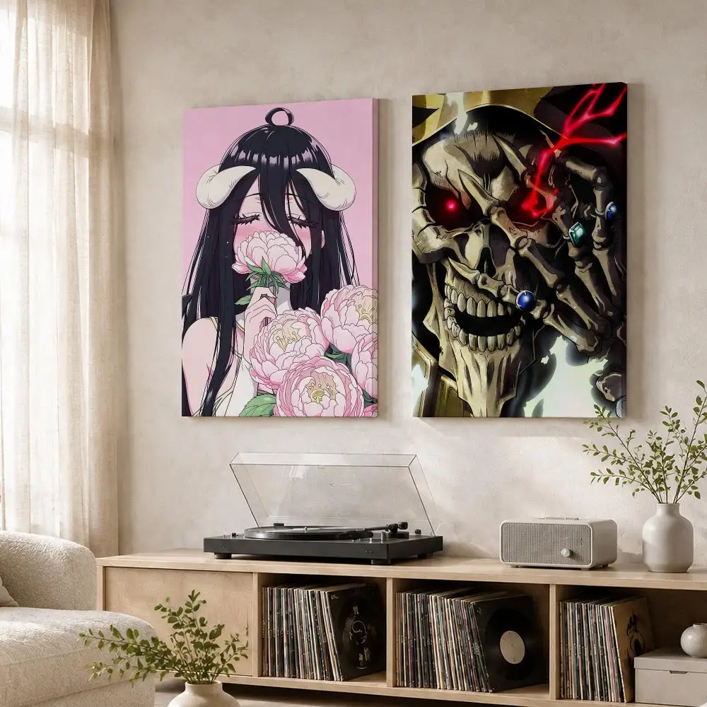 O-Overlord Anime Cool Framed Wall Painting Wood Canvas Poster For Living Room Bedroom Hallway Office Home Decor Gift