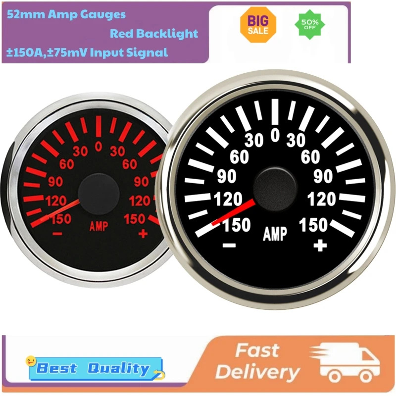 

52mm Pointer Ampere Meters +-150A Show Ammeters ±75mV Input Signal Amp Gauges with Current Sensors for Auto Boat Vessel Truck