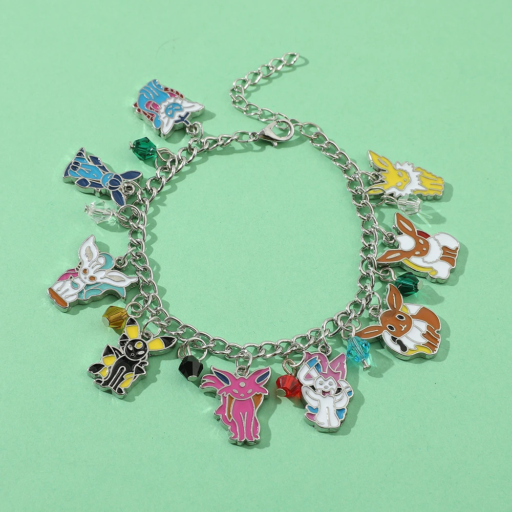 Game Anime Pokemon Figure Charms Bracelet Cute Eevee Metal Enamel Nameplate Pendant Bangles Personality Creativity Jewelry