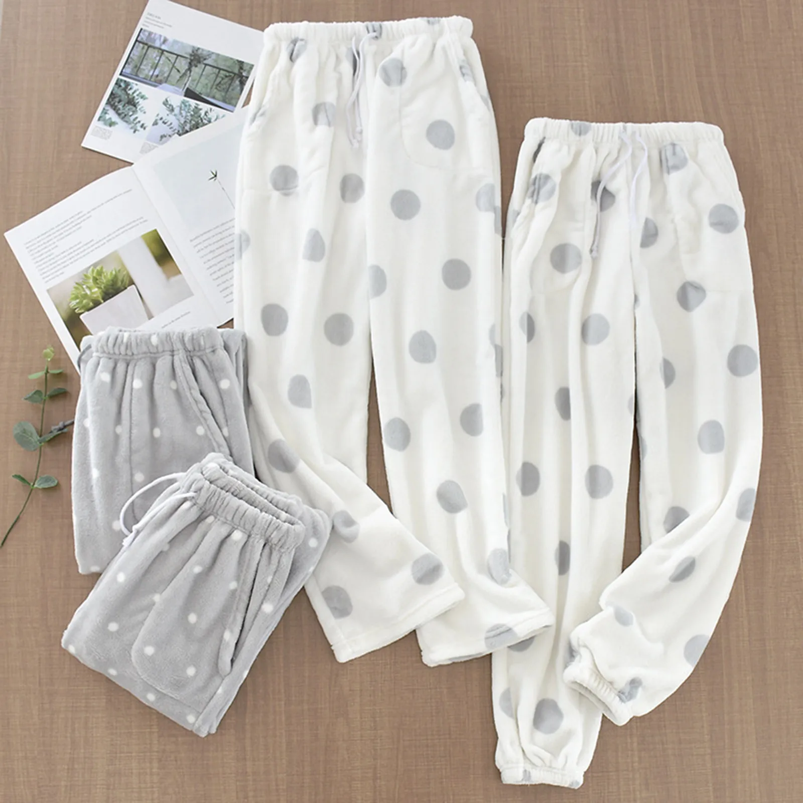 Winter Soft Pajamas Homewear Wide Pants Fleece Loose Thick Trousers Warm Flannel Women\'S Large Size Casual Sleepwear Pants