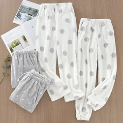 Winter Soft Pajamas Homewear Wide Pants Fleece Loose Thick Trousers Warm Flannel Women'S Large Size Casual Sleepwear Pants