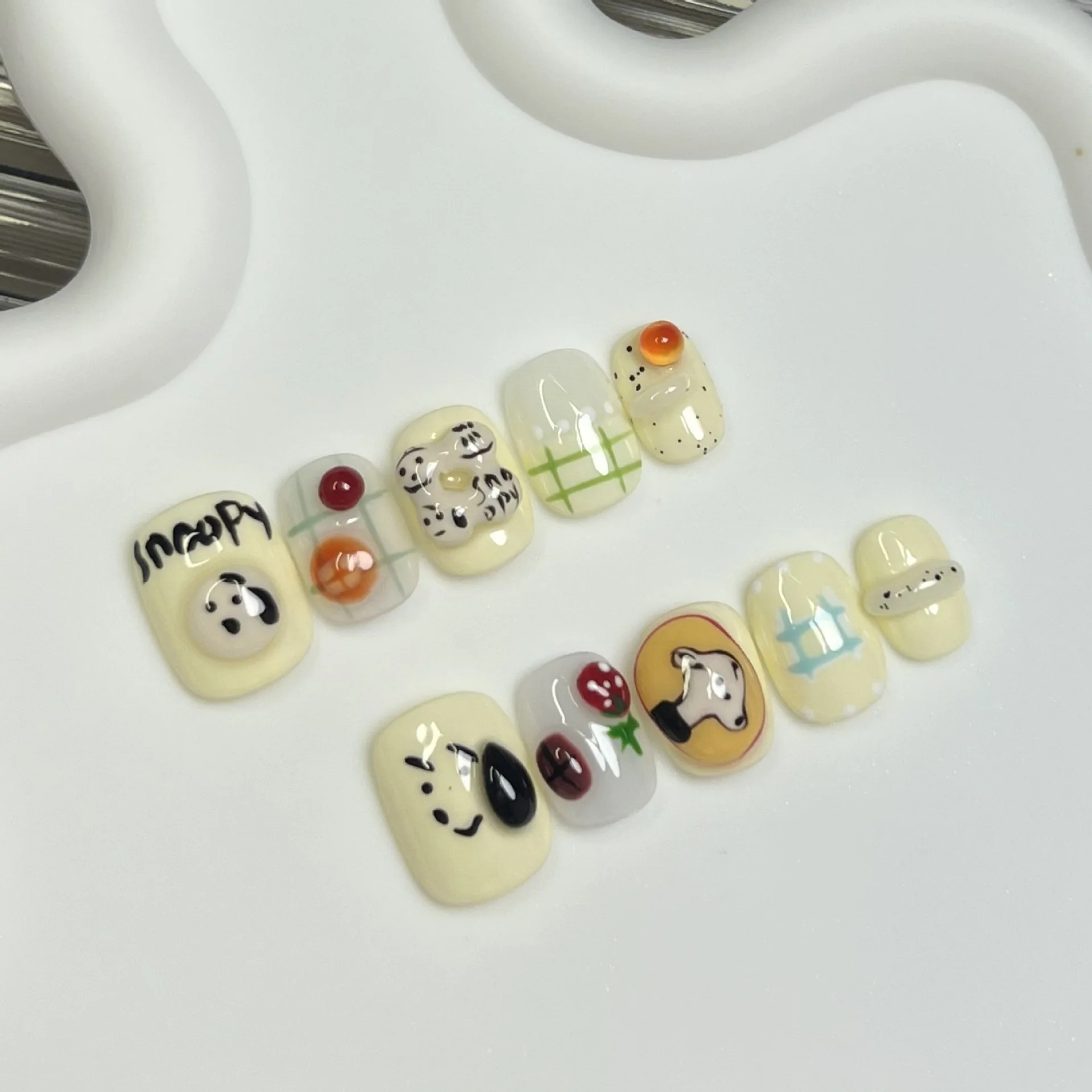 

10PCS Cute Short Square False Nails Handmade 3D Cartoon Puppy Ins Style Press on Nails Full Cover Artificial Wearable Fake Nails