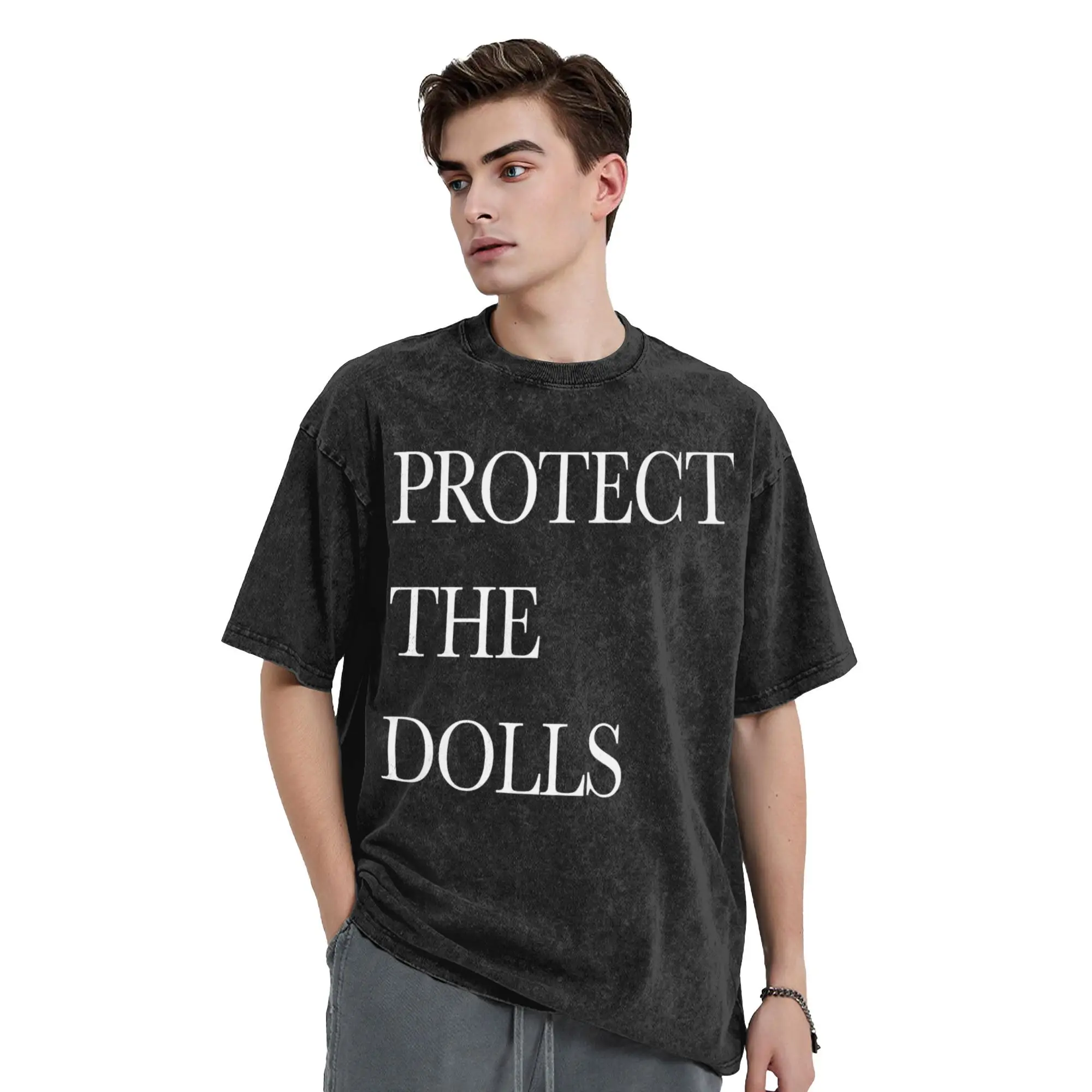 

Washed T Shirt Protect The Dolls Vintage T-Shirt High Street LGBTQ Supporters Streetwear 100% Cotton Summer Tees for Men Women