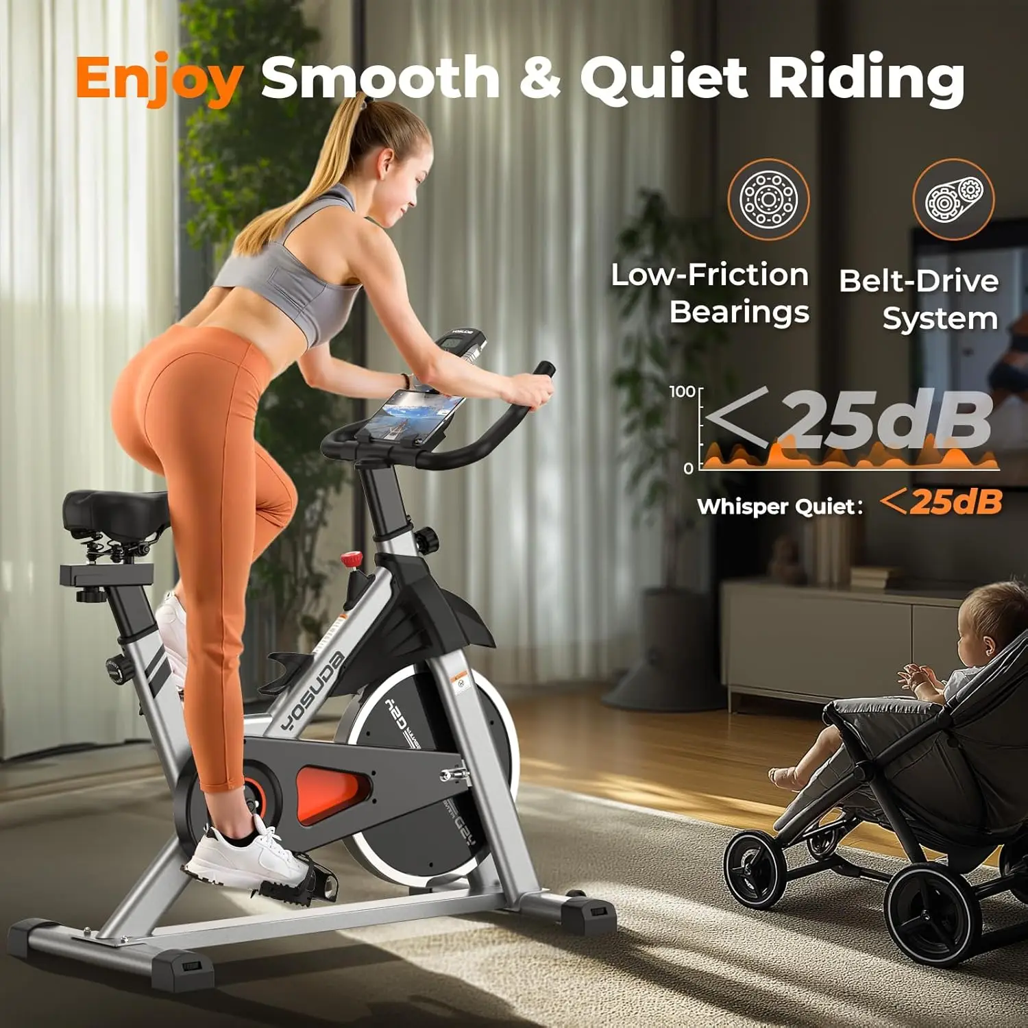 Indoor Cycling Bike Brake Pad/Magnetic Stationary Bike - Cycle Bike with Tablet Mount & Comfortable Seat Cushion