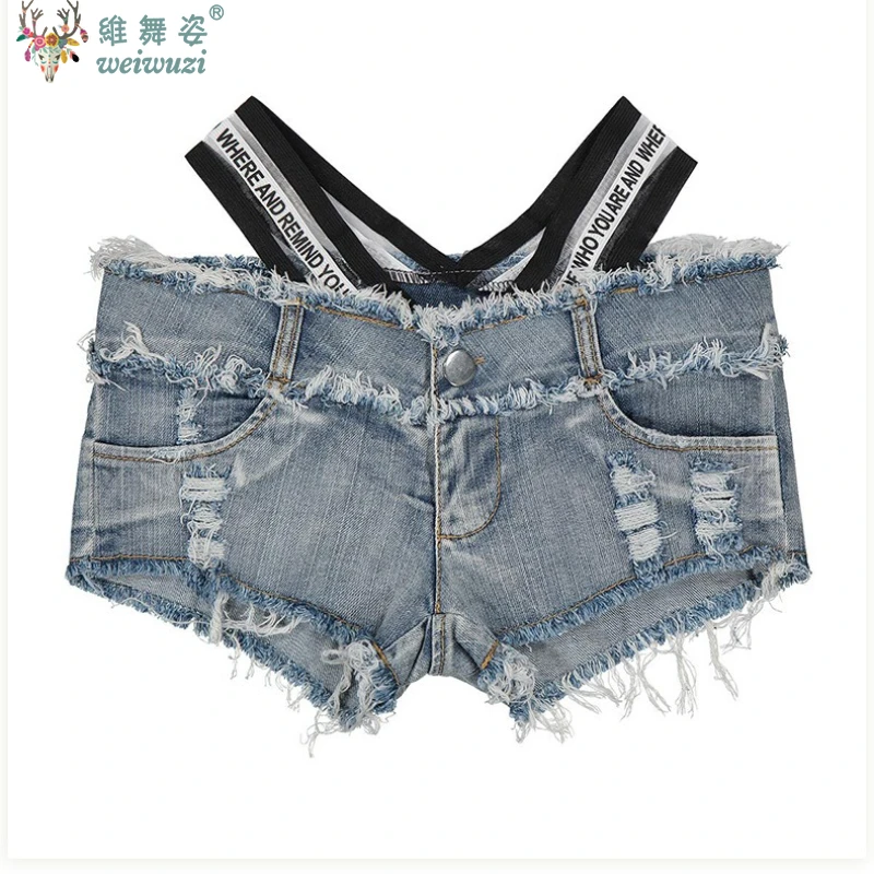 

Sexy Women's Ripped Jeans Denim Shorts Hight Waist Pants Chic Nightclub DJ Pole Dance DS Uniform Tassel Edge Causal Jean Shorts